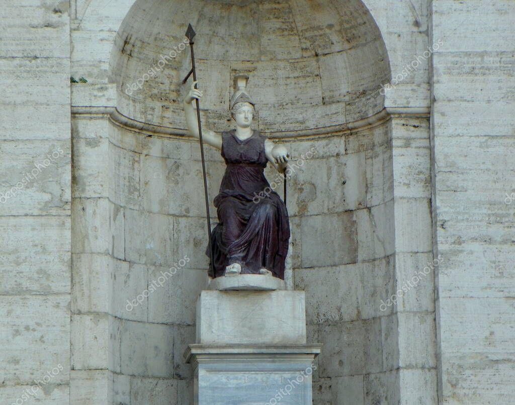 Italy, Rome, Piazza del Campidoglio, Palazzo Senatorio, statue of Minerva