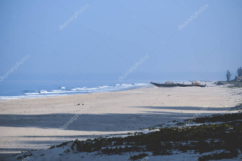 Panorama landscape view of a beautiful tropical sea beach in summertime during christmas holiday. ( MUMBAI, MAHARASTRA, INDIA). Travel vacation and holiday concept.