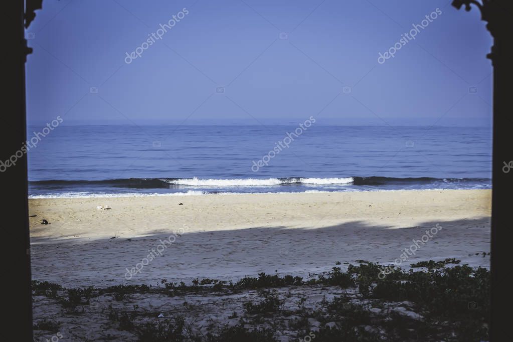 Panorama landscape view of a beautiful tropical sea beach in summertime during christmas holiday. ( MUMBAI, MAHARASTRA, INDIA). Travel vacation and holiday concept.