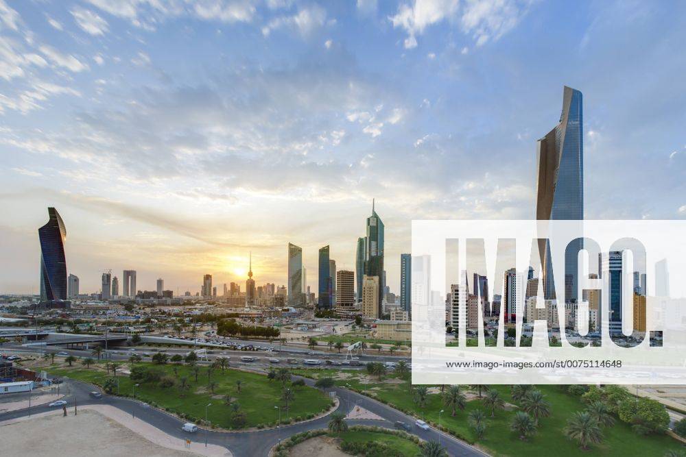 Elevated view of the modern city skyline and central business district, Kuwait City, Kuwait, Middle East