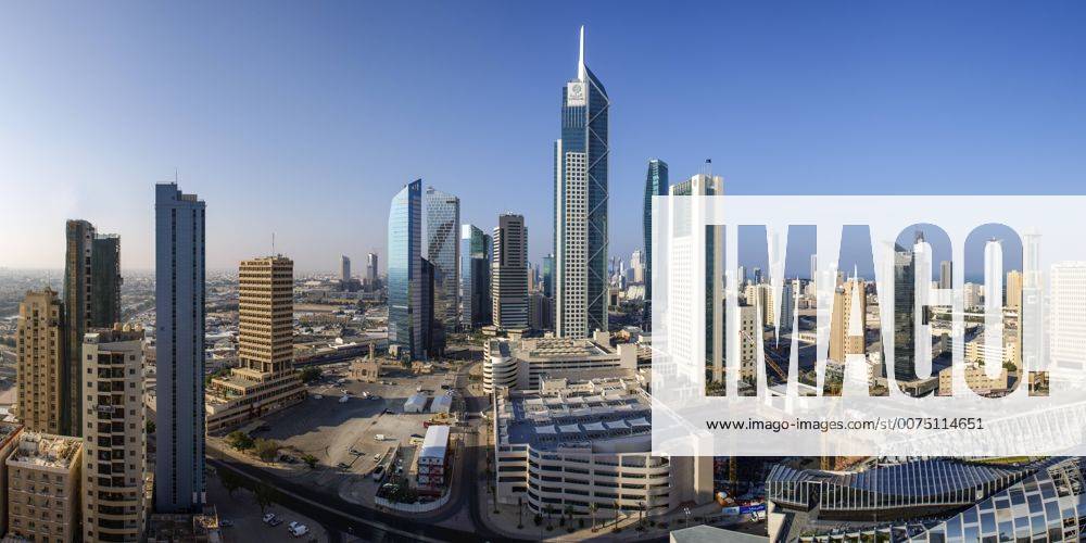 Elevated view of the modern city skyline and central business district, Kuwait City, Kuwait, Middle East