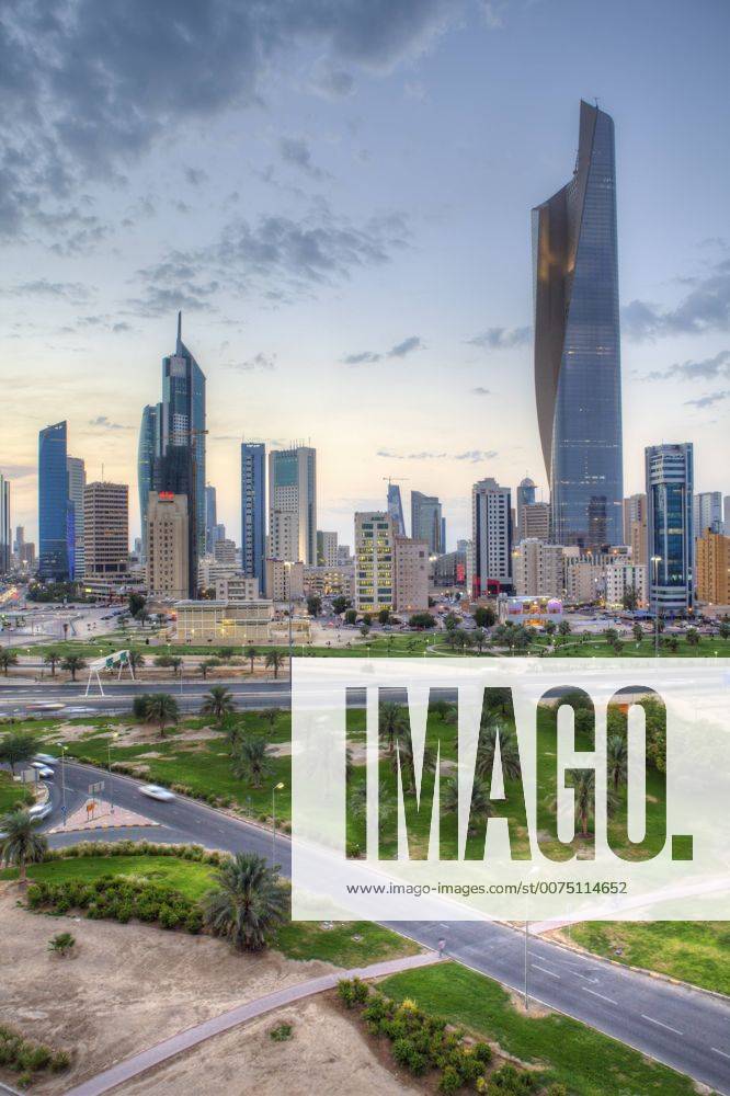 Elevated view of the modern city skyline and central business district, Kuwait City, Kuwait, Middle East