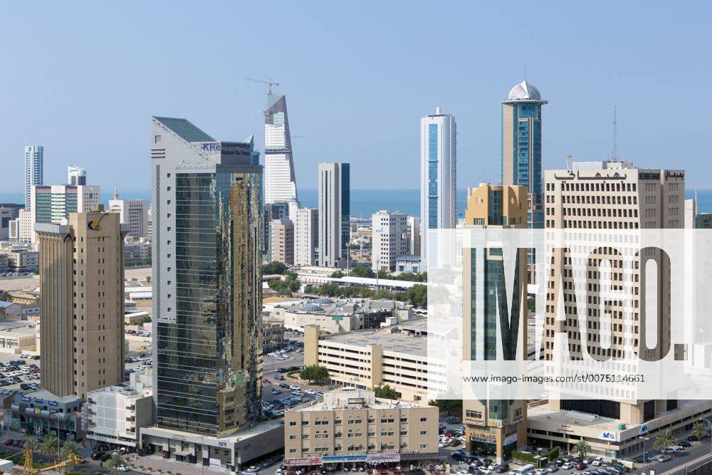 Elevated view of the modern city skyline and central business district, Kuwait City, Kuwait, Middle East