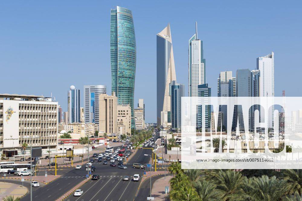 Elevated view of the modern city skyline and central business district, Kuwait City, Kuwait, Middle East