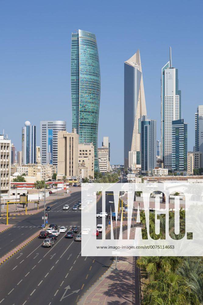 Elevated view of the modern city skyline and central business district, Kuwait City, Kuwait, Middle East