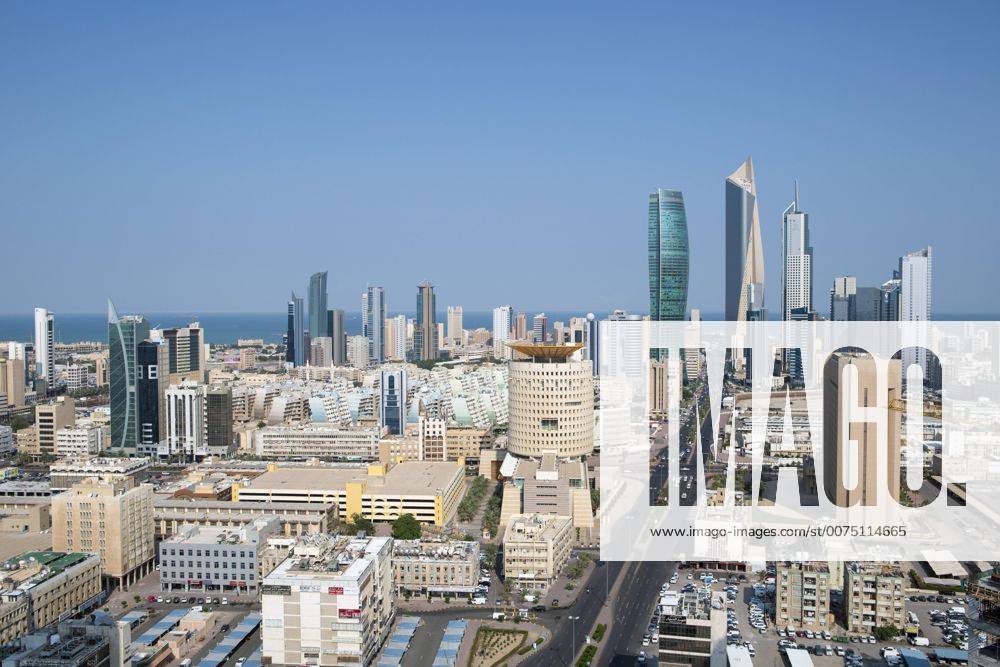 Elevated view of the modern city skyline and central business district, Kuwait City, Kuwait, Middle East