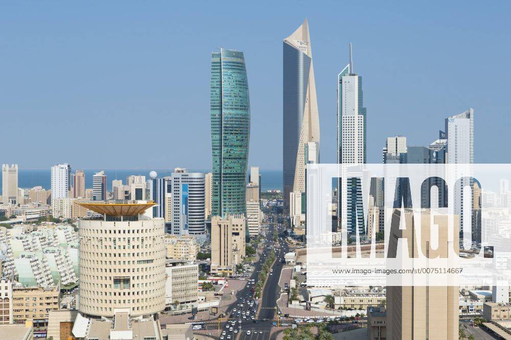 Elevated view of the modern city skyline and central business district, Kuwait City, Kuwait, Middle East