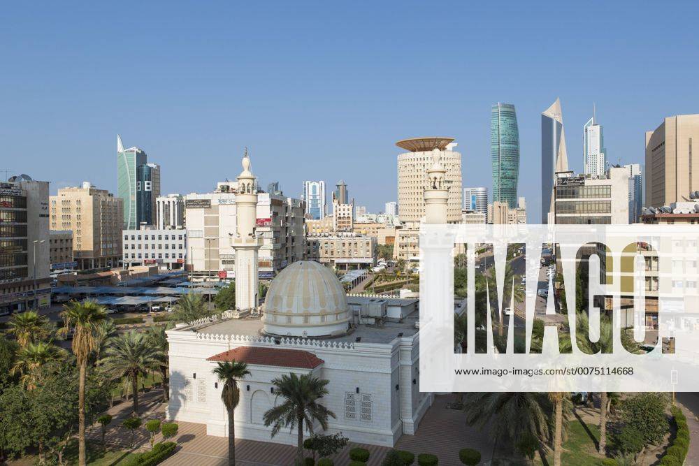 Elevated view of the modern city skyline and central business district, Kuwait City, Kuwait, Middle East