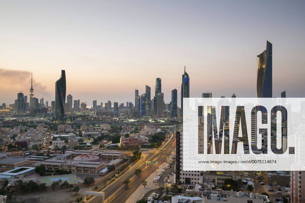 Elevated view of the modern city skyline and central business district, Kuwait City, Kuwait, Middle East