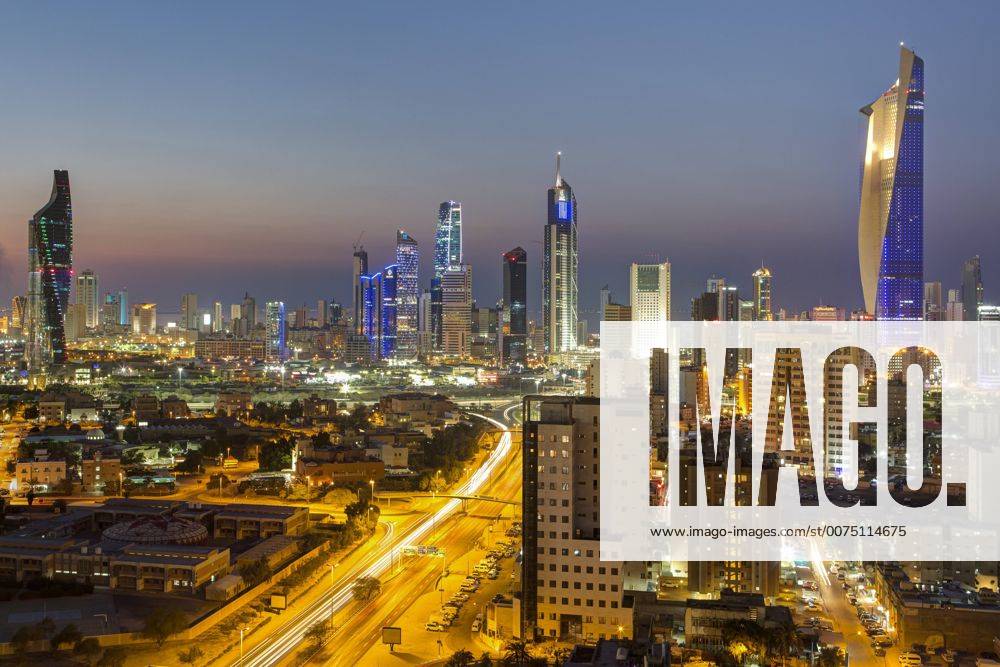 Elevated view of the modern city skyline and central business district, Kuwait City, Kuwait, Middle East