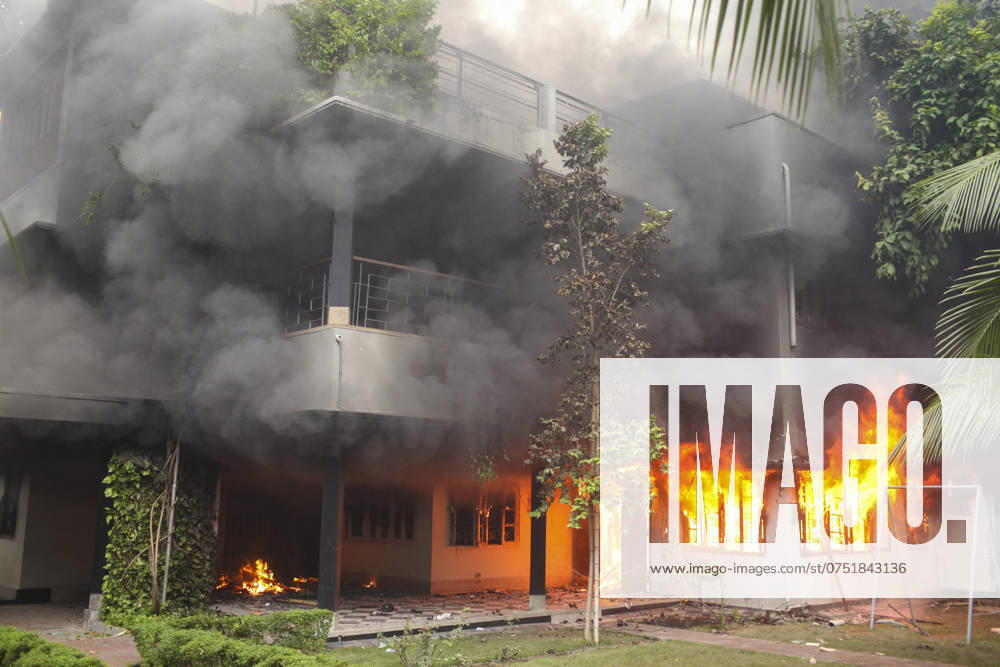 The Bangabandhu Memorial Museum is set on fire by anti-government protestors in Dhaka on August 5, 2024. Protests in Bangladesh that began as student-led demonstrations against government hiring rules in July culminated on August 5, in the prime minister fleeing and the military announcing it would form an interim government. Dhaka Bangladesh - ZUMAj163 20240805_zip_j163_030