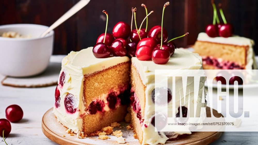 IMAGO Creative, Jahreszeit Sommer, Kirschen Cherry cake, holiday baking and English country cottage pudding, Cherry cake, holiday baking and English country cottage pudding recipe idea, Cherry cake, holiday baking and English country cottage pudding recipe idea, 01.11.2023,