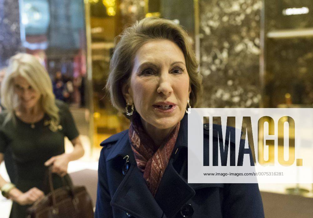New York, New York, United States of America - Carly Fiorina speaks with the press in the lobby of Trump Tower following her meeting with President-elect Donald Trump in New York, NY, USA on December 12, 2016. .Credit: Pool via CNP New York United States of America - ZUMAs152 20161212_zaa_s152_030