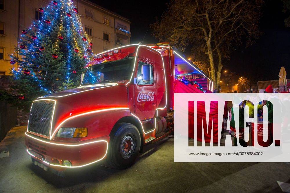 Coca Cola truck - Pula, Croatia 18.12.2016., Pula, Croatia - Big Coca Cola truck witha Santa Claouse visited town during holidays. NelxPavletic PIXSELL