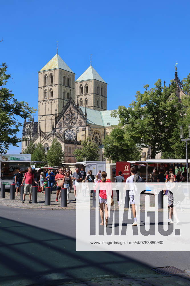 Wochenmarkt auf dem Domplatz. Münster, Nordrhein-Westfalen, DEU, Deutschland