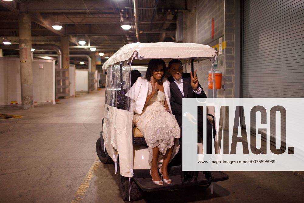 Feb. 20, 2010 - President Barack Obama and First Lady Michelle Obama ride in a golf cart an Inaugural ball 1 20 09..Barack Hussein Obama II (born August 4, 1961) is the 44th President of the United States. He is the first African American to be elected to office and the first president born outside the contiguous United States. Born in Honolulu, Hawaii, Obama is a graduate of Columbia University and Harvard Law School. He worked as a civil rights attorney and taught constitutional law at the University of Chicago Law School from 1992 to 2004. While serving three terms representing the 13th District in the Illinois Senate from 1997 to 2004, he ran unsuccessfully in the Democratic primary for the United States House of Representatives in 2000. - ZUMAz03_ 20100220_shh_z03_754