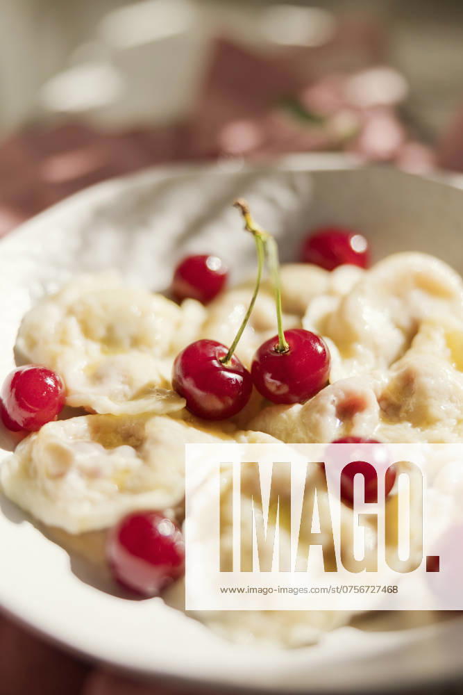 IMAGO Creative, Jahreszeit Sommer, Kirschen Traditional Ukrainian varenyky with cherries, ONAF00957