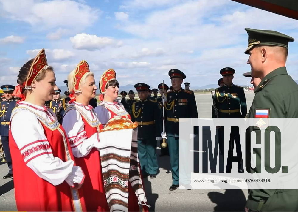 RUSSIA, PRIMORYE REGION - SEPTEMBER 18, 2024: A ceremony to welcome Lao servicemen is held ahead of Laros 2024, a joint Russian-Lao military exercise. Video grab. Best quality available. Russian Defence Ministry TASS 74138249