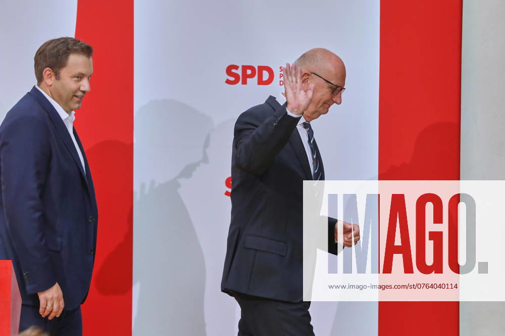 Berlin, Deutschland, 23.09.2024: Willy-Brandt-Haus: Pressekonferenz nach SPD-Vorstandssitzung: Generalsekretär Lars Klingbeil und Ministerpräsident von Brandenburg Dietmar Woidke