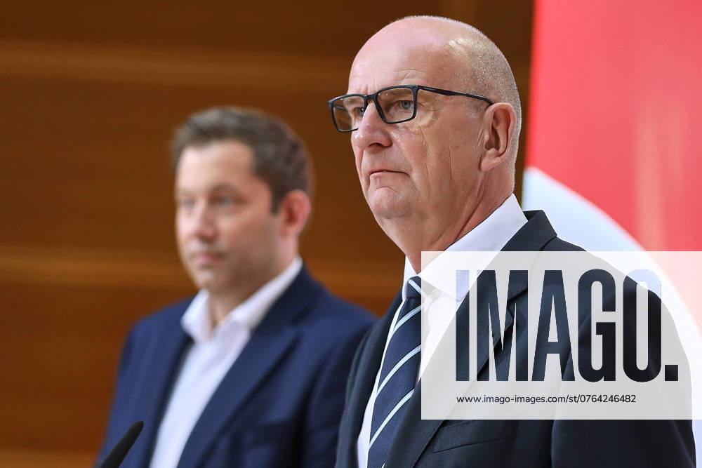 Berlin, Deutschland, 23.09.2024: Willy-Brandt-Haus: Pressekonferenz nach SPD-Vorstandssitzung: Generalsekretär Lars Klingbeil und Ministerpräsident von Brandenburg Dietmar Woidke