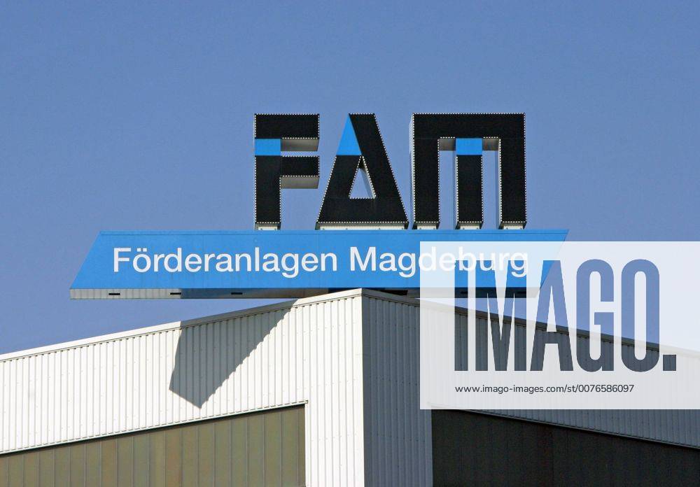 Magdeburg, Sachsen-Anhalt, Deutschland - Logo derMagdeburger Foerderanlagen und Baumaschinen GmbH. Die FAM ist ein Unternehmen mit Hauptsitz in Deutschland, das auf eine lange Tradition als Hersteller foerdertechnischer Systeme verweisen kann. (QF, europäisch, Förderanlagen, Fördertechnik, Schüttgutanlagen) 00S060224D713.JPG MODEL RELEASE: NOT APPLICABLE, PROPERTY RELEASE: NO MR:Y