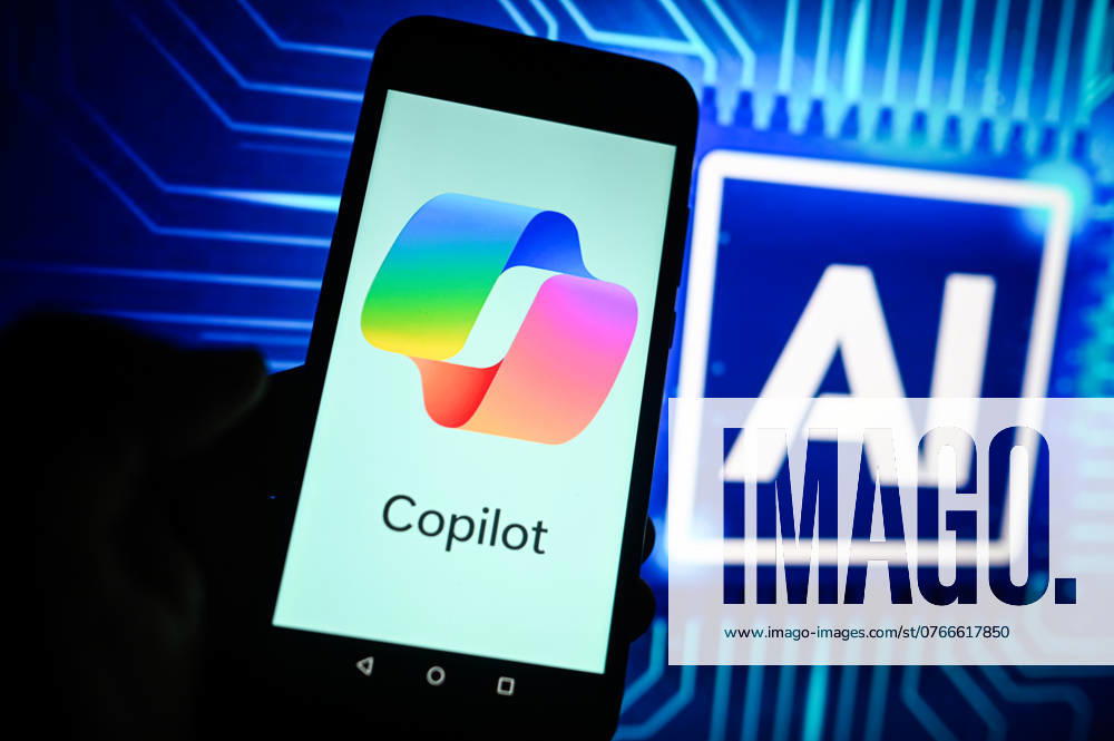 Tech illustrations in Poland - 02 Oct 2024 In this photo illustration, a Microsoft Copilot logo is displayed on a smartphone with an AI logo in the background. Poland