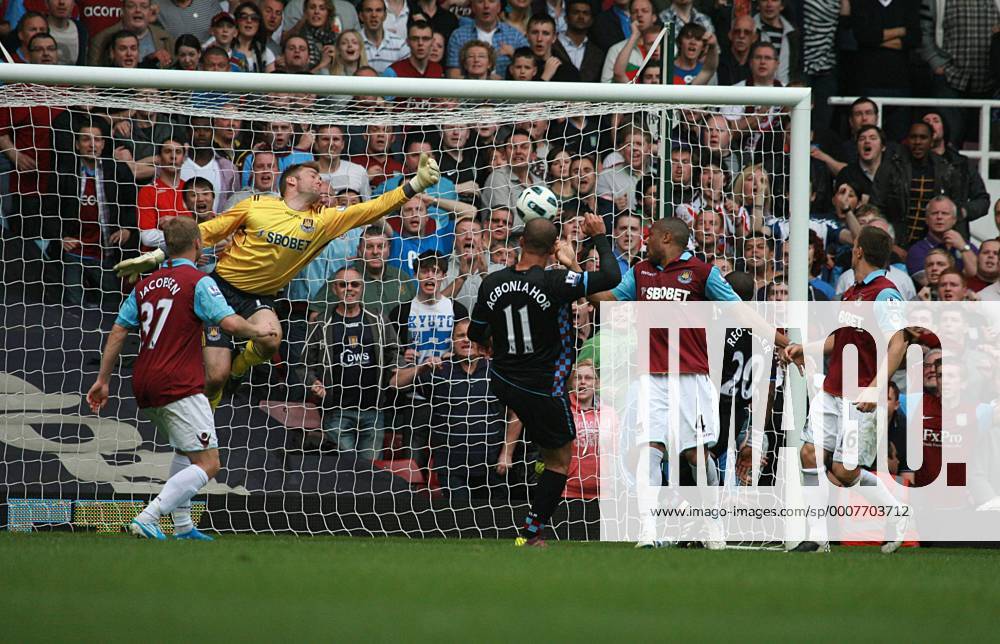 Football - Premier League - West Ham United vs. Aston Villa Gabriel Agbonlahor of Aston Villa scores the final goal Upton Park, London