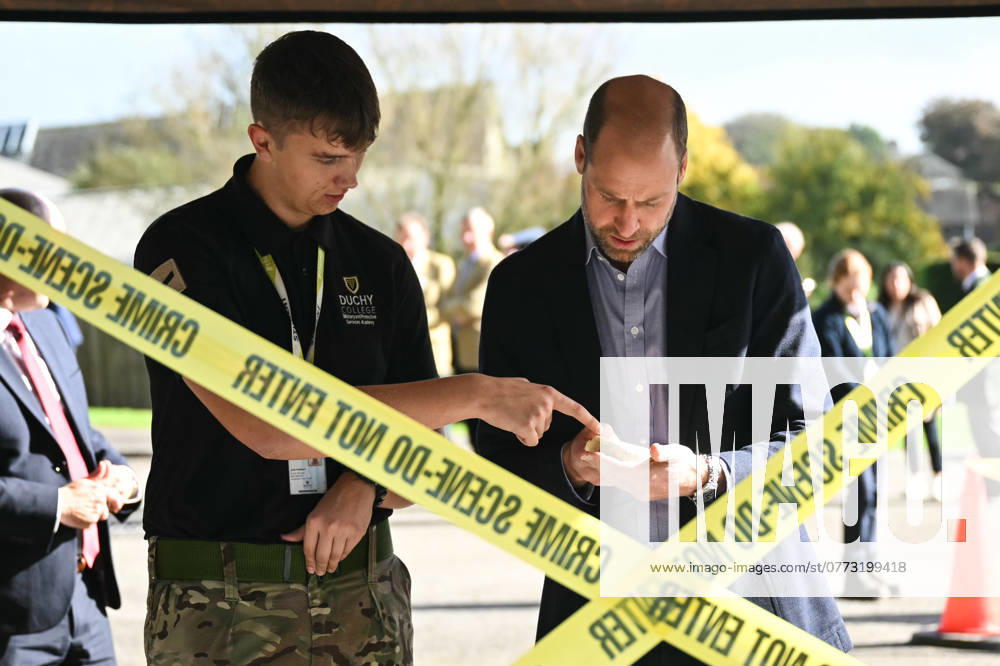 Britain s Prince William, Prince of Wales (R) speaks with a student enrolled in the Military & Protective Services Academy during CSI training exercise at the College Stoke Climsland in Callington, in Cornwall, southwestern England, on October 17, 2024 as Britain s Prince William, Prince of Wales (R) speaks with a student enrolled in the Military & Protective Services Academy during CSI training exercise at the College Stoke Climsland in Callington, in Cornwall, southwestern England, on October 17, 2024 as part of a visit to learn about how the college is providing opportunities for young people in rural areas. NO UK USE FOR 48 HOURS, Credit:Avalon.red Avalon United Kingdom, Callington