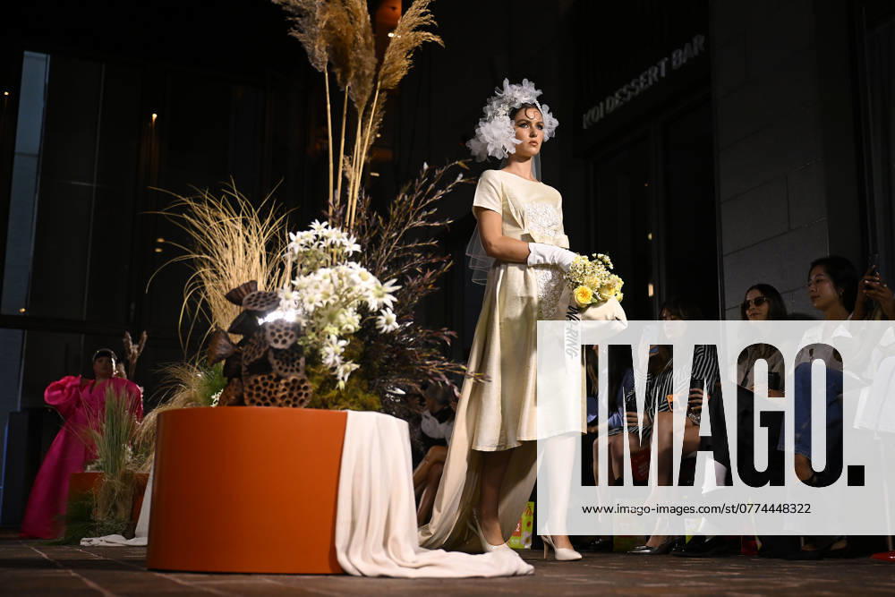 MELBOURNE FASHION WEEK PREVIEW, A model walks the runway wearing a design by Wa Ring during a Melbourne Fashion Week media preview in Melbourne, Monday, October 21, 2024. ( NO ARCHIVING, , NO USE IN BOOKS WITHOUT CONSENT Melbourne Victoria Australia