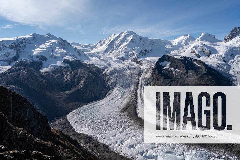 Majestic snowy peaks and a glacier in the Swiss Alps near Zermatt, showcasing the natural beauty of Switzerland Model Released JuanAlbertoRuiz_ID24561_711944_008