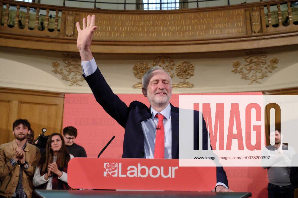London, England, United Kingdom - Jeremy Corbyn, leader of the U.K. opposition Labour party, gestures as he delivers his first campaign speech of the 2017 general election in London, U.K., on Thursday, April 20, 2017. Led by Corbyn, Labour could lose 50 to 100 seats as the election campaign over the next seven weeks lays bare all its divisions, according to Steven Fielding, professor of politics at Nottingham University. London United Kingdom - ZUMAn230 20170420_zaa_n230_037