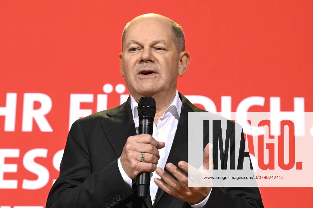Olaf Scholz bei der Pressekonferenz zum Beschluss des SPD-Wahlprogramms für die Bundestagswahl 2025 im Willy-Brandt-Haus. Berlin