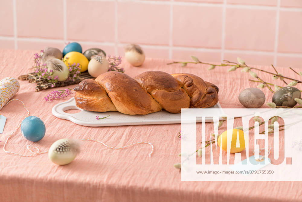 Portuguese traditional Easter cake. Folar with eggs on easter table. Blossom flowers and colorful painted eggs , 45338930.jpg, Decoration, Flower, Food, Wood, background, baked, boiled, bread, breakfast, bun, cake, colorful, cook, cooked, copy space, cuisine, delicious, dessert, easter, easter food, egg, eggs, famous, folar, folar da pascoa, fresh, holiday, indoors, meal, pastry, portugal, portuguese, portuguese cake, regional, season, seasonal, snack, sugar, sugared, sweet, symbol, table, tasty, tea, traditional, typic, typical, white, wood table, yellow RECORD DATE NOT STATED