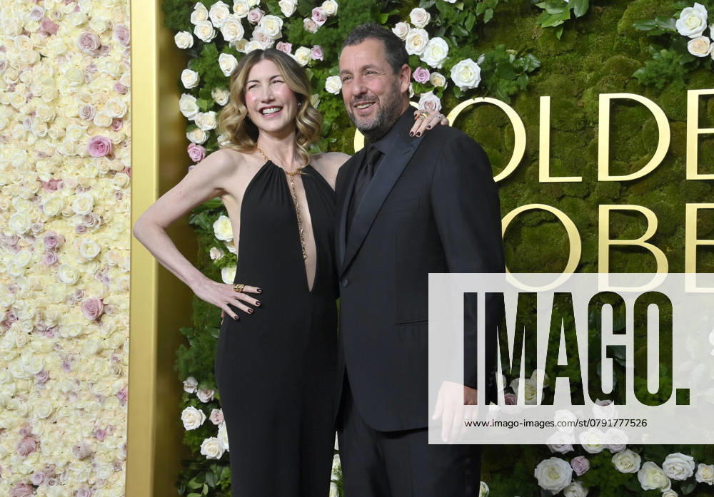 (L-R) Jackie Sandler and Adam Sandler arrive for the 82nd annual Golden Globe Awards ceremony for excellence in film and American television productions of 2024 at the Beverly Hilton Hotel in Beverly Hills, California on Sunday, January 5, 2025. LAP20250105277 JIMxRUYMEN