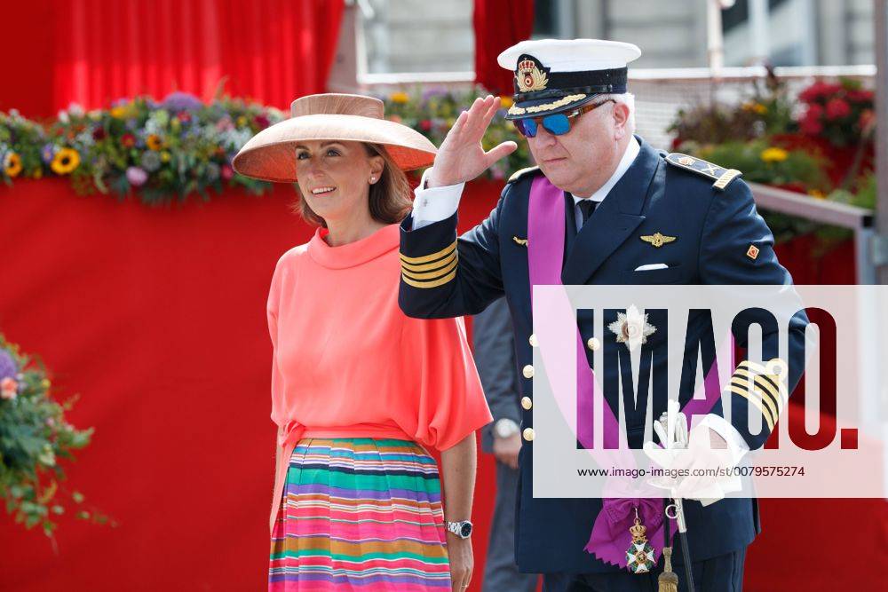 Prince Laurent and Princess Claire of Belgium pictured during the military parade on the Belgian National Day, in Brussels, Friday 21 July 2017. KURTxDESPLENTER 05135963