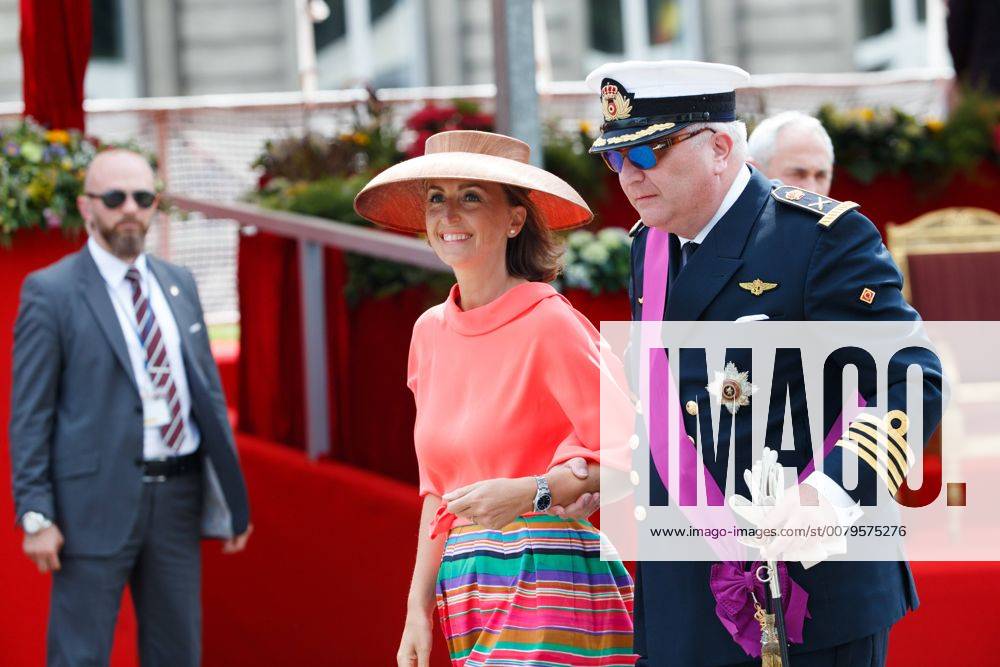 Prince Laurent and Princess Claire of Belgium pictured during the military parade on the Belgian National Day, in Brussels, Friday 21 July 2017. KURTxDESPLENTER 05135965