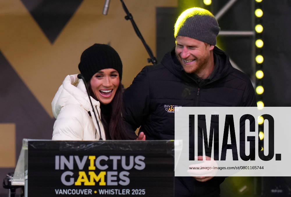 Prince Harry and his wife Meghan, the Duke and Duchess of Sussex, attend a welcome celebration during the 2025 Invictus Games, in Whistler, B.C., Monday, Feb. 10, 2025. Whistler CANADA - ZUMAc35_ 20250210_zaf_c35_112