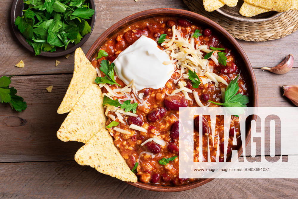 Chili con carne, chilenische Bohnen Chili con carne, chilenische Bohnen