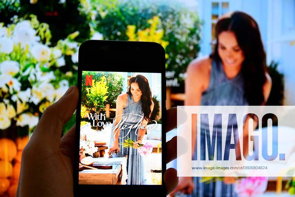 Illustration logos in France - 7 Mar 2025 Poster on phone of the series With Love Meghan on Meghan Markle available on the Netflix platform. Poster on phone of the series With Love Meghan on Meghan Markle available on the Netflix platform. Photo taken in Clonas, France on Friday March 07, 2025. France