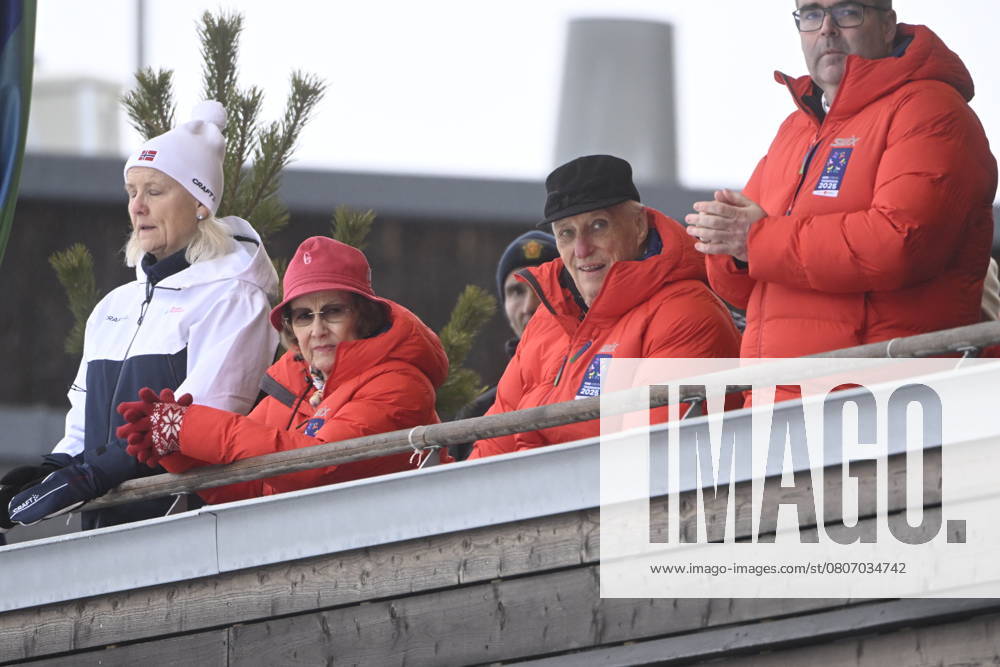 TRONDHEIM, NORWAY 20250302 Norways King Harald and Queen Sonja in the stands during the womens 20 km skiathlon at the 2025 World Ski Championships in Trondheim TRONDHEIM NORWAY