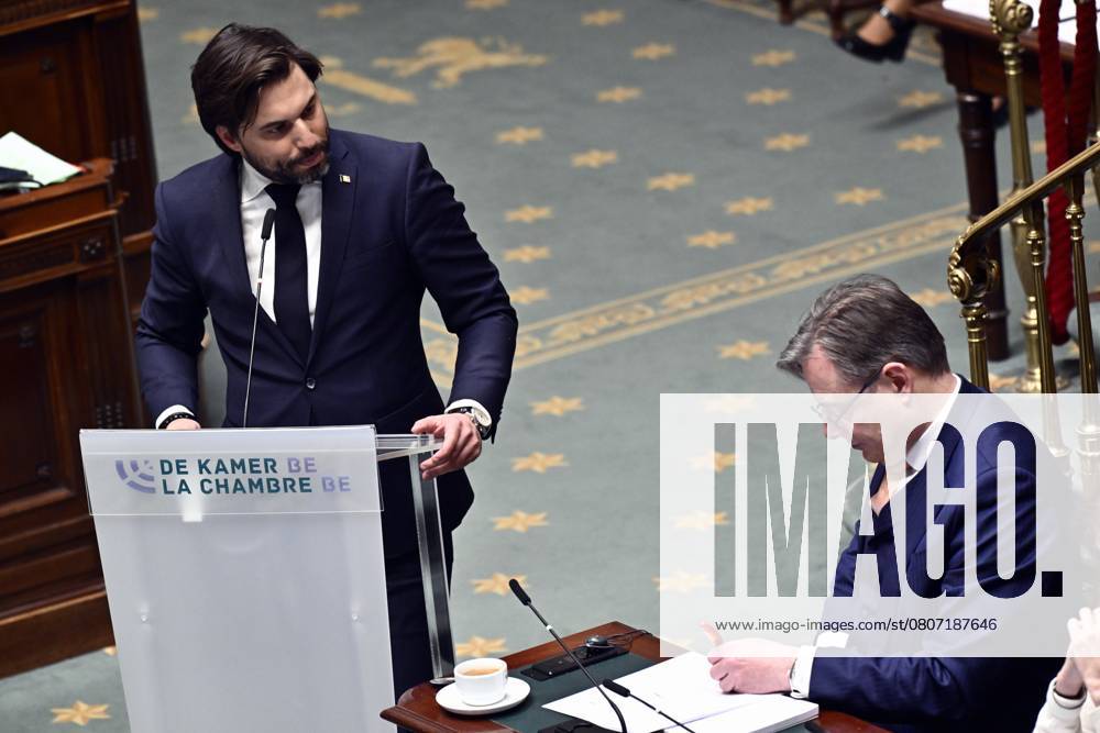 MR s Georges-Louis Bouchez and Prime Minister Bart De Wever pictured during a plenary session of the Chamber at the Federal Parliament in Brussels, Thursday 13 March 2025. ERICxLALMAND 114862216