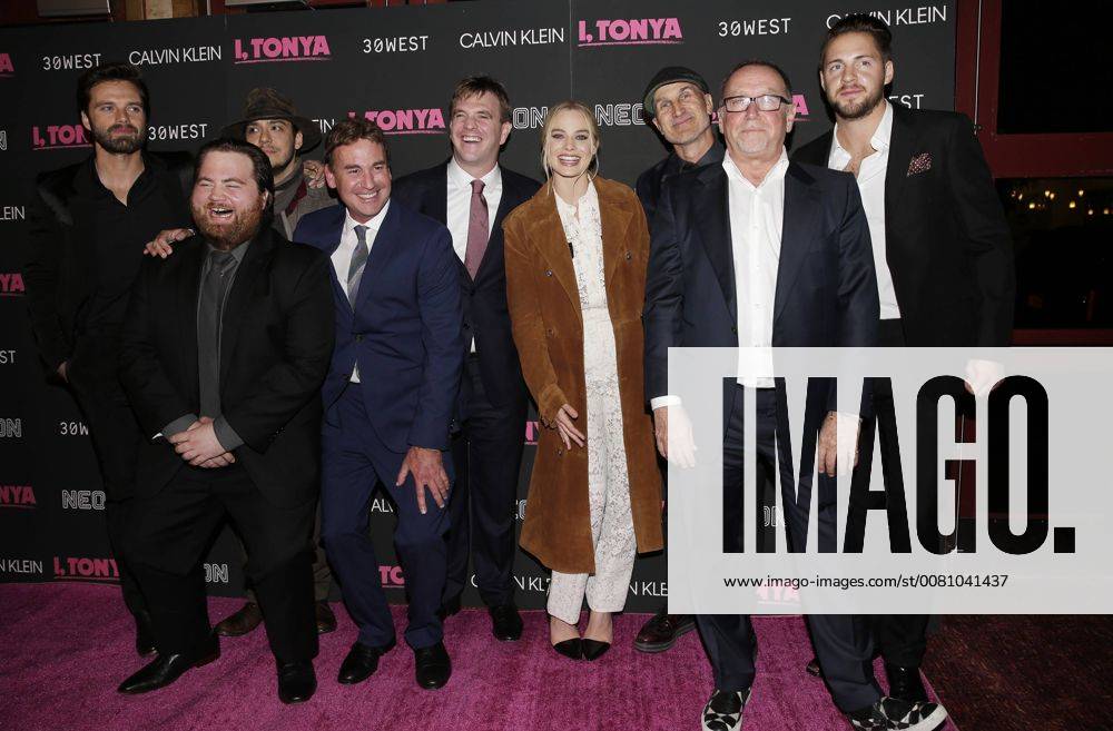 Ricky Russert, Margot Robbie, Paul Walter Hauser, Sebastian Stan and other cast members arrive on the red carpet at the I, Tonya New York Premiere at Village East Cinema on November 28, 2017 in New York City. NYP20171128112 JOHNxANGELILLO