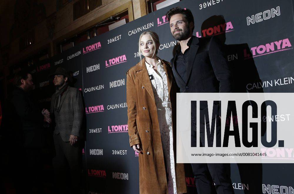 Margot Robbie and Sebastian Stan arrive on the red carpet at the I, Tonya New York Premiere at Village East Cinema on November 28, 2017 in New York City. NYP20171128107 JOHNxANGELILLO
