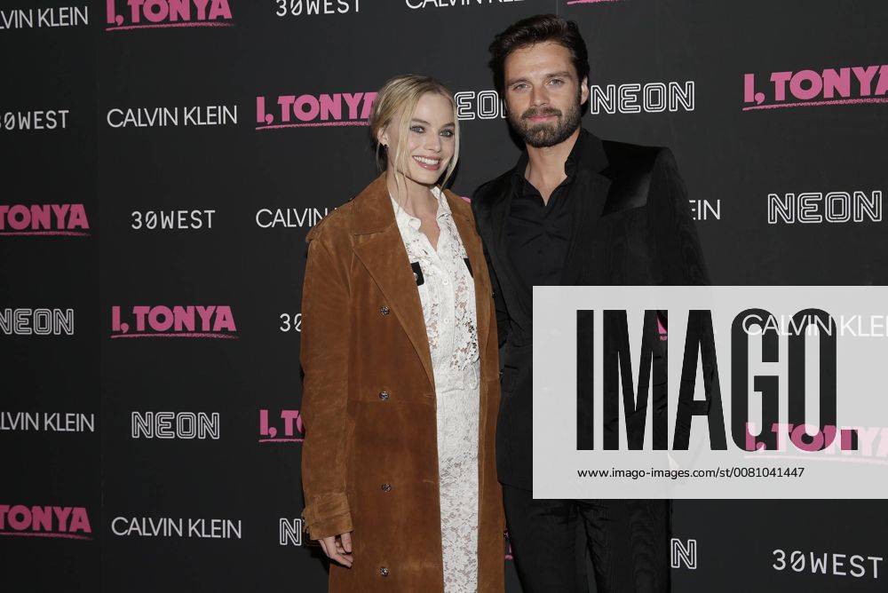 Margot Robbie and Sebastian Stan arrive on the red carpet at the I, Tonya New York Premiere at Village East Cinema on November 28, 2017 in New York City. NYP20171128109 JOHNxANGELILLO