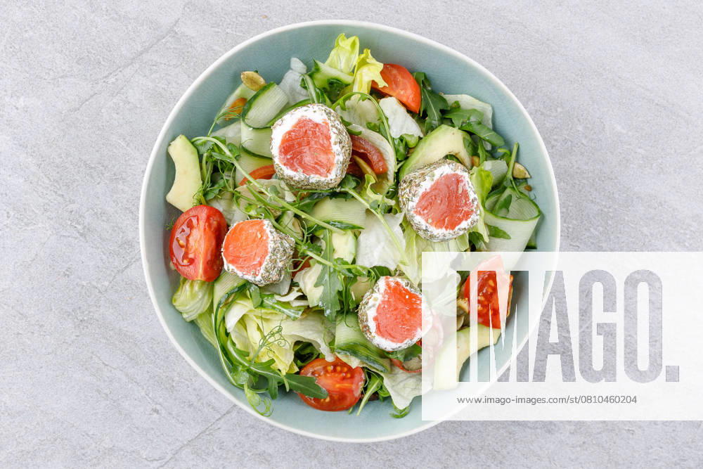 Salad with salmon and cream cheese for the food delivery website , 58205492.jpg, dinner, lettuce, nourishment, lime, health, avocado, background, food and drink, food, snack, leaf, plate, tomatoes, cucumber, raw, receipe, lemon, cookery, cherry, egg, fork, delicious, seed, mixed, salad, brunch, bowl, summer, salmon, healthy, topview, vegetable, epicure, balanced, meal, organic, dish, lunch, breakfast, diet RECORD DATE NOT STATED