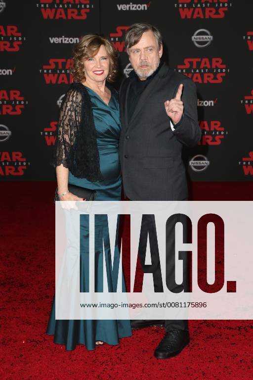 LOS ANGELES, CA - DECEMBER 9: Marilou York and Mark Hamill at the World Premiere of LucasfilmÕs Star Wars: The Last Jedi at The Shrine Auditorium in Los Angeles, California on December 9, 2017.