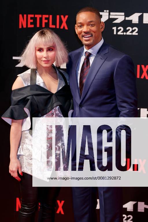 (L to R) Actress Noomi Rapace and actor Will Smith, pose for the cameras during the Japan premiere for the movie Bright on December 19, 2017, Tokyo, Japan. Smith, and Rapace alongside actor Joel Edgerton and director David Ayer, received a warm welcome from the Japanese fans at the event. The film will be released globally on Netflix on December 22. (gxta_brightjp010)