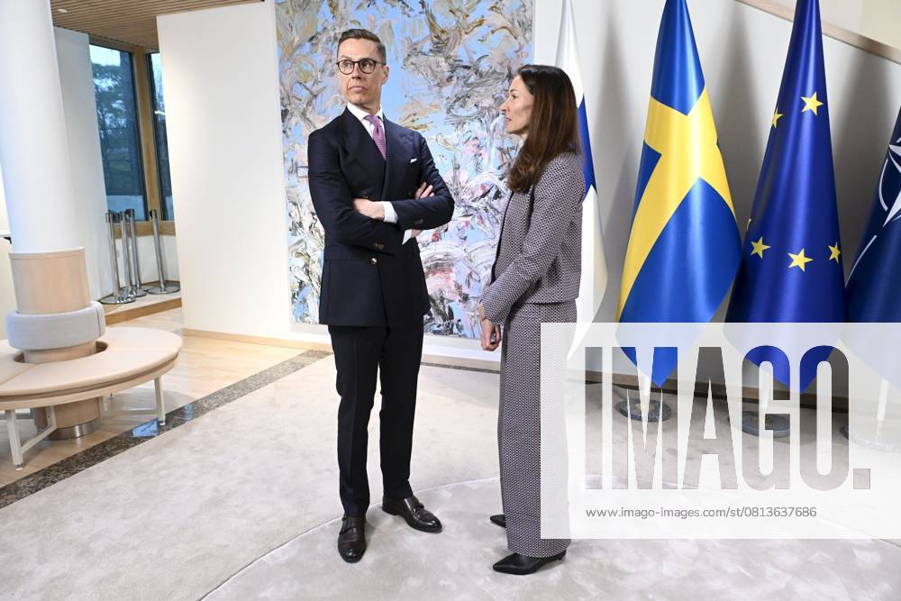 President of the Republic of Finland Alexander Stubb and his spouse Suzanne Innes-Stubb wait for the arrivial of visiting Crown Princess Victoria of Sweden in Helsinki, Finland on April 22, 2025. Helsinki Finland