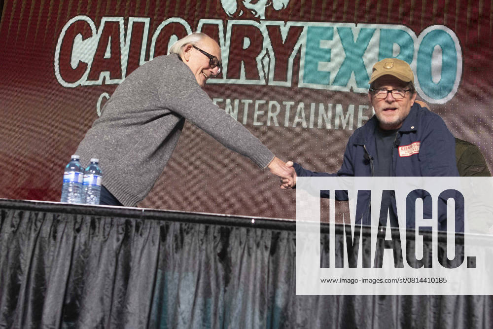 Michael J. Fox, Christopher Lloyd reunite to celebrate the 40th anniversary of Back to the Future during a special panel at Calgary Expo in Calgary, Alberta, on April 25, 2025. The iconic duo, who portrayed Marty McFly and Doc Brown, reflected on the filmâ€⠢s legacy and decades of fandom. Calgary Canada - ZUMAr123 20250425_zap_r123_058
