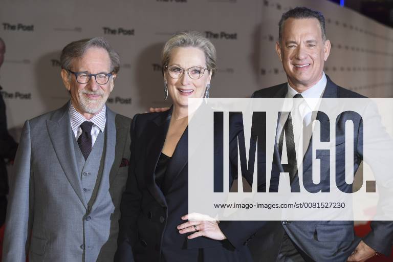 73. Berlinale, Steven Spielberg erhält den Goldenen Ehrenbären für sein Lebenswerk Steven Spielberg, Meryl Streep und Tom Hanks bei der Europapremiere des Kinofilms The Post Die Verlegerin im Odeon Leicester Square. London, 10.01.2018 Steven Spielberg, Meryl Streep, Tom Hanks